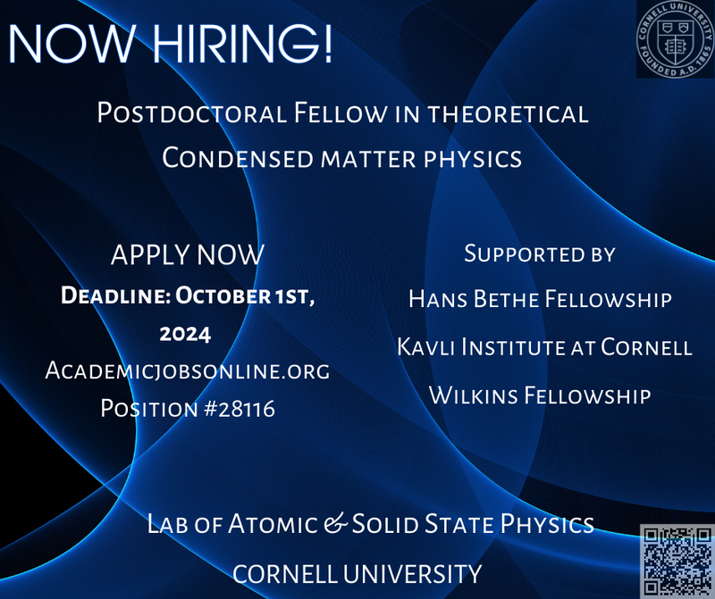 2024 Bethe/Wilkins/KIC Theory Postdoctoral Fellowships